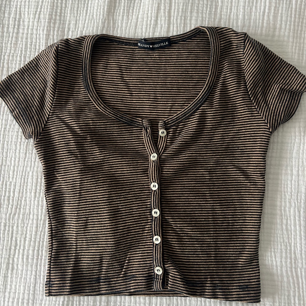 Brandy Melville Striped Button Short Sleeve